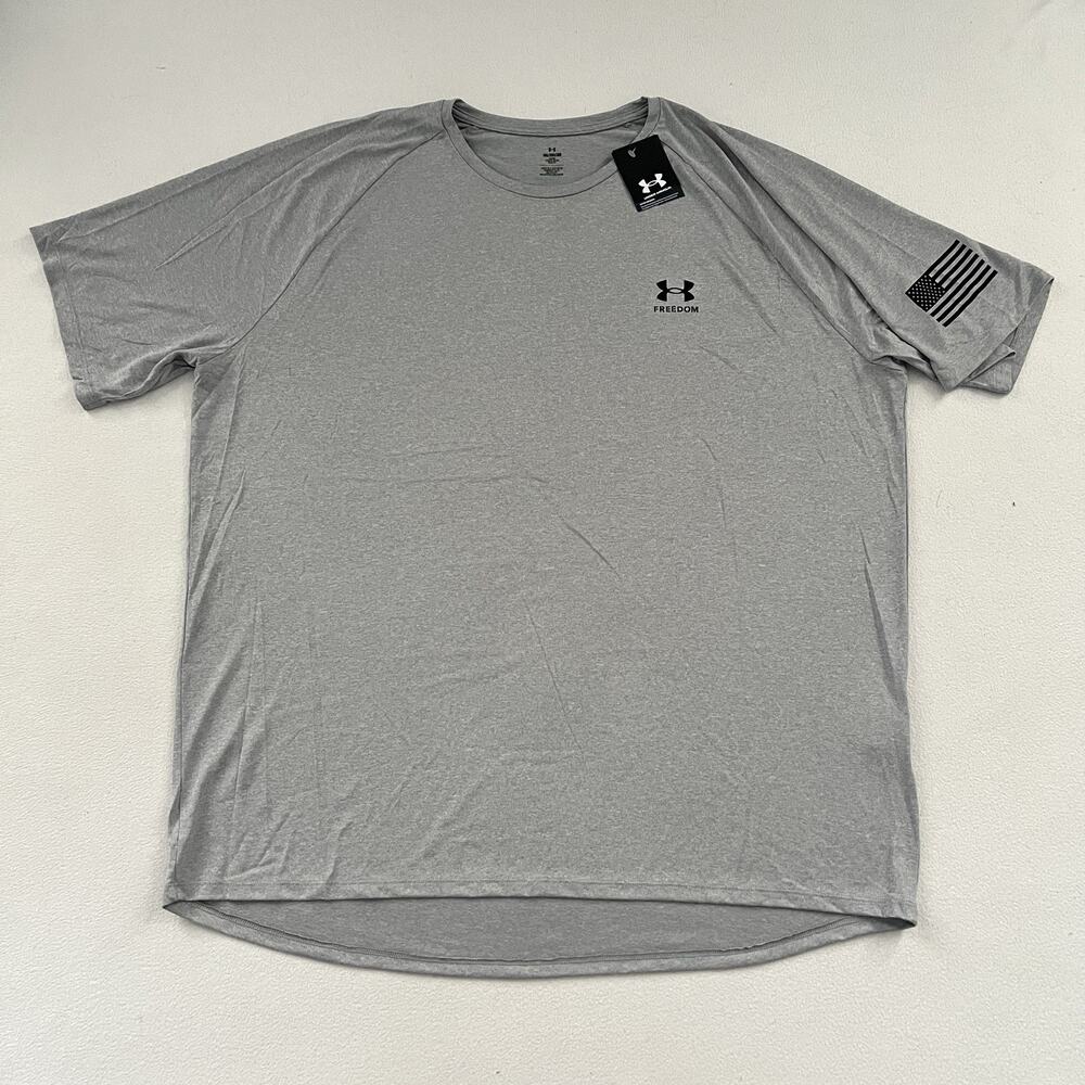 NWT Under Armour UA Men Gray Freedom Tech Loose Short Sleeve Shirt 6004090 3XL